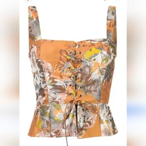 Reformation Damask Floral Lace-Up Top size 12